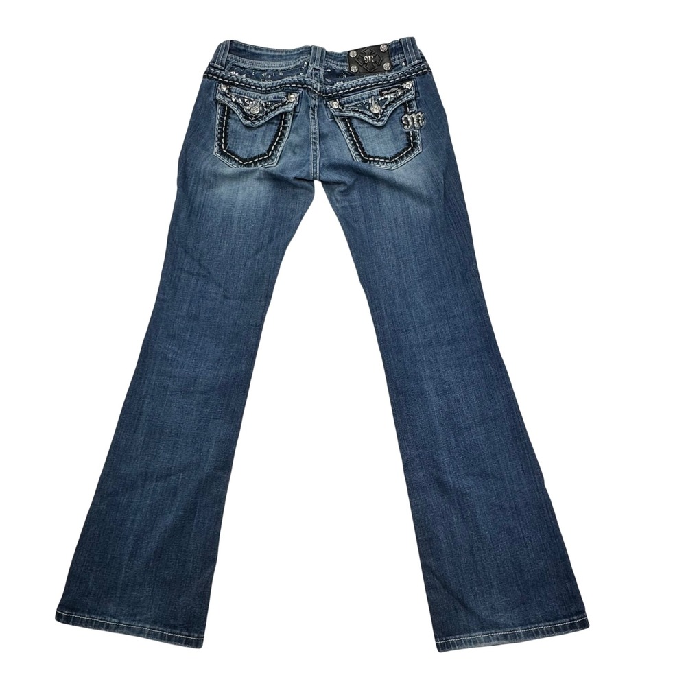 Miss Me Easy Boot Jeans Womens 27 Dark Wash Rhinestone Studded JE5733EL Bootcut